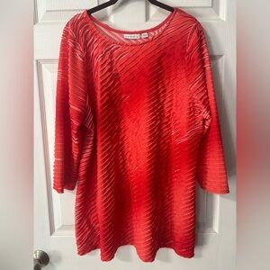 Susan Graver Womens TOP XL Orange Red Ruffle Ombre Pullover Tunic Generous EUC